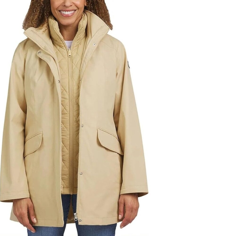 Women's Lands' End 3-in-1 Systems Jacket with Removable Vest Tan Size L is NWT